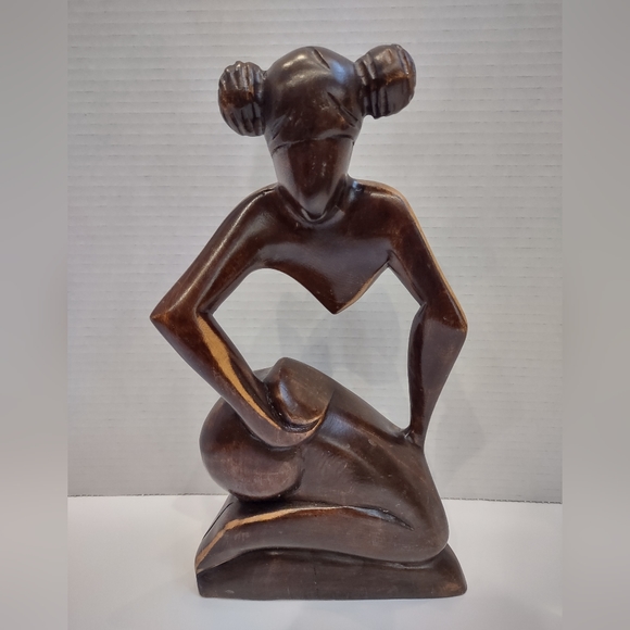 Hand Carved African Wood Statue 11" Tall - Picture 2 of 9